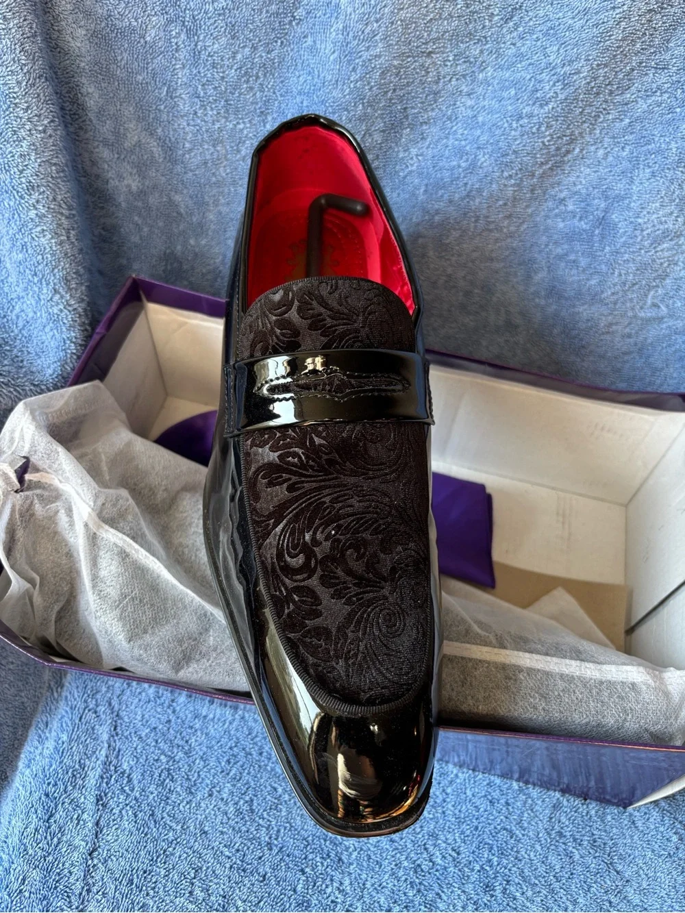 Men's Black Velvet & Patent Leather Dress Loafers